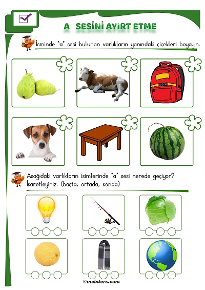 1. Sınıf İlkokuma A Sesi Ayırt Etme Etkinliği