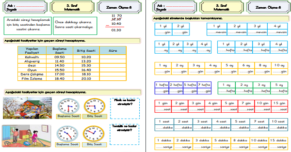 3. Sınıf Matematik Zaman Ölçme (Olayların Oluş Süreleri)-8