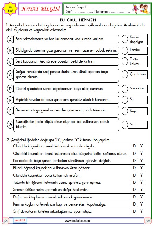 2. Sınıf Hayat Bilgisi Bu Okul Hepimizin Etkinliği