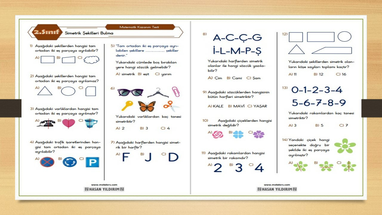 2. Sınıf Matematik Simetrik Şekilleri Bulma Testi