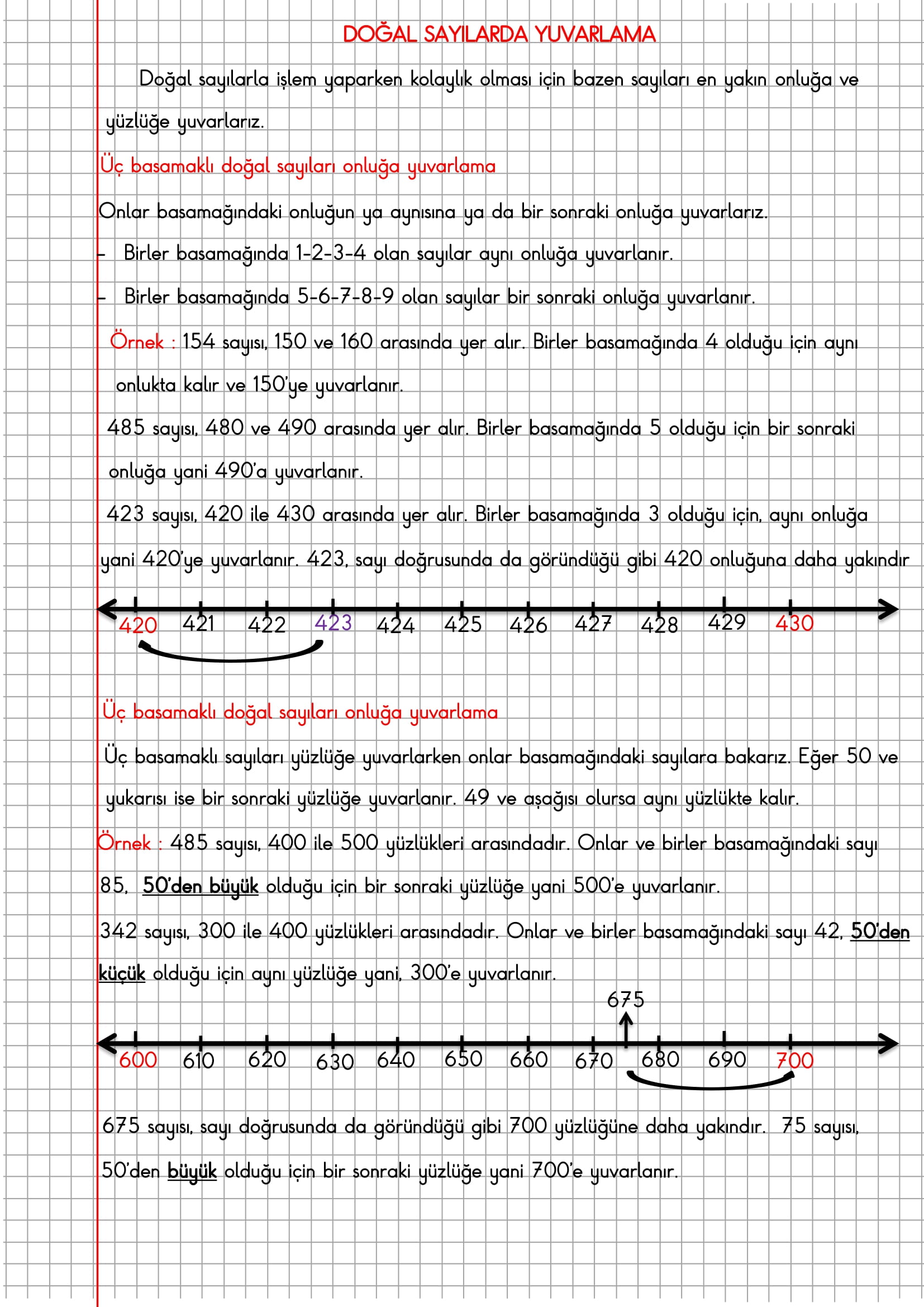 3. Sınıf Matematik Kareli Defterde Doğal Sayılarda Yuvarlama Konu Anlatımı