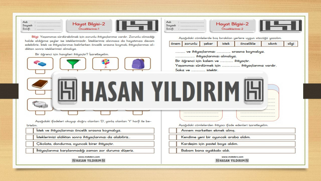 2. Sınıf Hayat Bilgisi Önceliklerimiz Çalışma Sayfaları