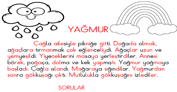 1. Sınıf İlk Okuma Yazma (Ğ-ğ Sesi) Okuma Metni