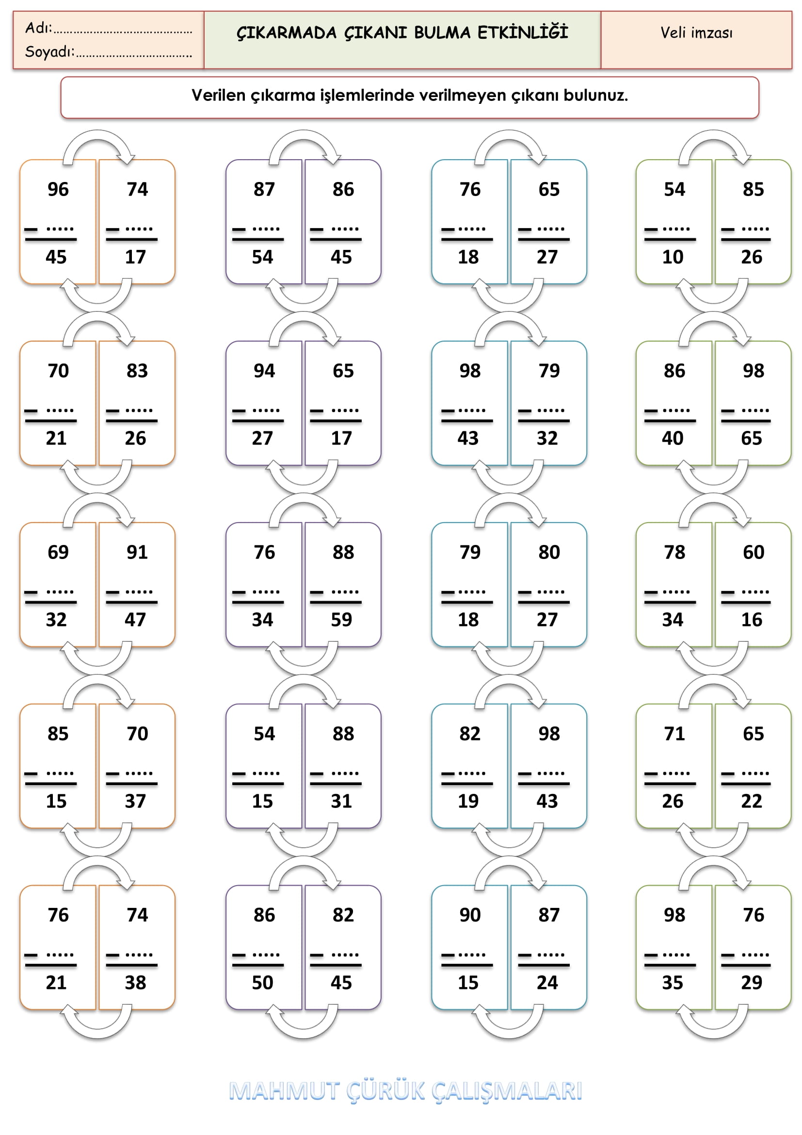 2. Sınıf - Matematik - Çıkarmada Çıkanı Bulma Etkinliği-2