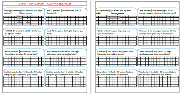 3. Sınıf - Matematik Kesir Problemleri-2