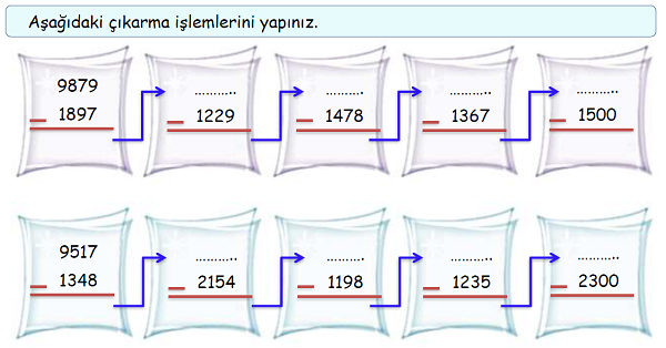 4. Sınıf Matematik Çıkarma İşlemi Alıştırmalar-2