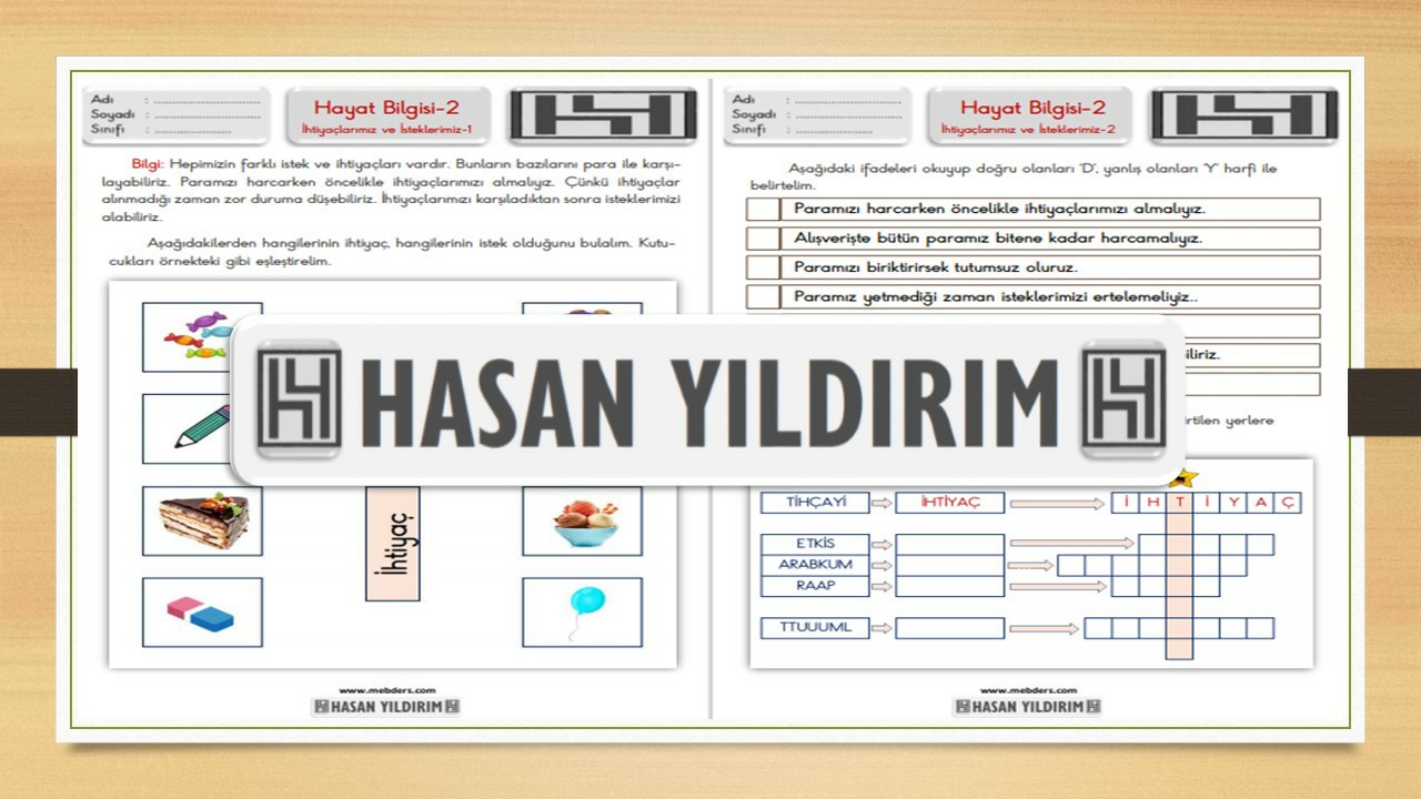 2. Sınıf Hayat Bilgisi İhtiyaçlarımız ve İsteklerimiz Çalışma Sayfaları