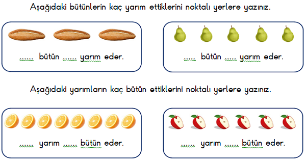 1. Sınıf Matematik Kesirler (Bütün ve Yarım) Etkinliği 1