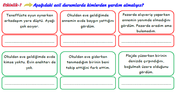 3. Sınıf Hayat Bilgisi Afet veya Acil Durum Sonrasında Neler Yapalım Etkinliği
