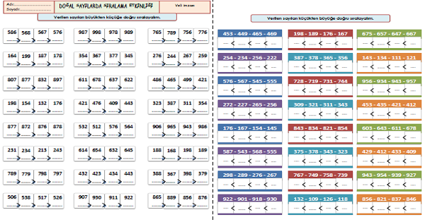 3. Sınıf Matematik - Doğal Sayılarda Sıralama Etkinliği