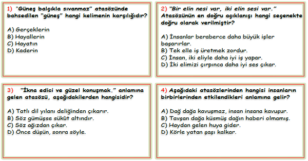 4. Sınıf Türkçe Atasözleri Test-3