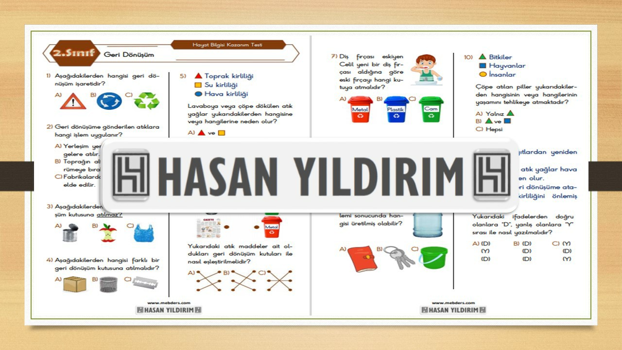 2. Sınıf Hayat Bilgisi Geri Dönüşüm Testi