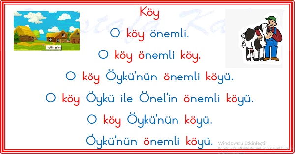 1. Sınıf İlk Okuma Yazma (Ö-ö) Karesel Okuma Metinleri