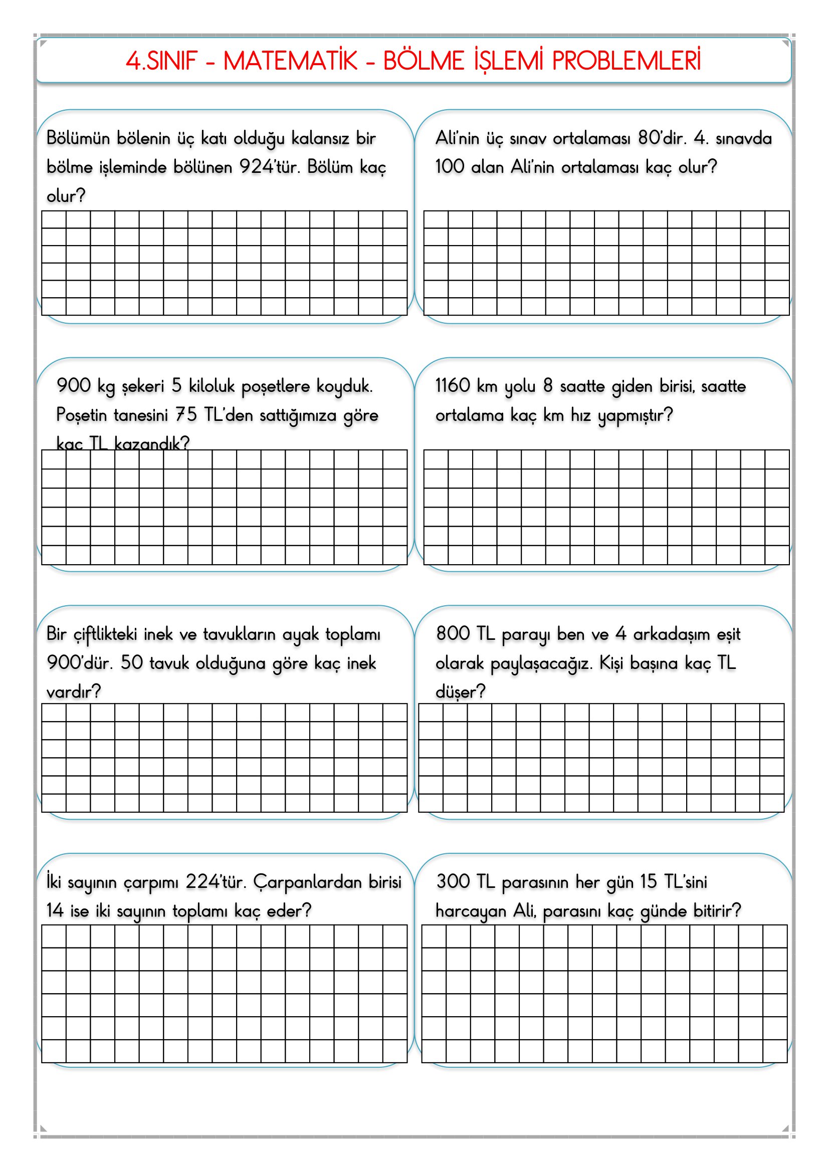 4. Sınıf - Matematik Bölme Problemleri -3
