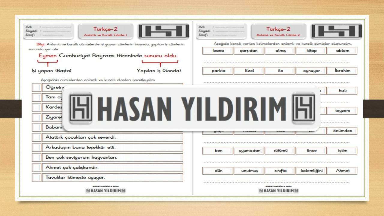 2. Sınıf Türkçe Anlamlı ve Kurallı Cümle Çalışma Sayfaları