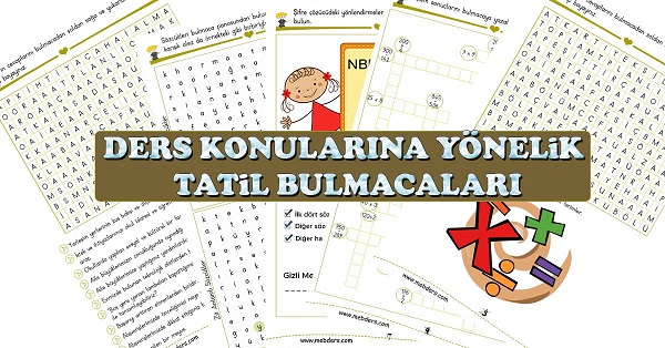 3. Sınıf Ders konularına Yönelik Tatil Bulmacaları