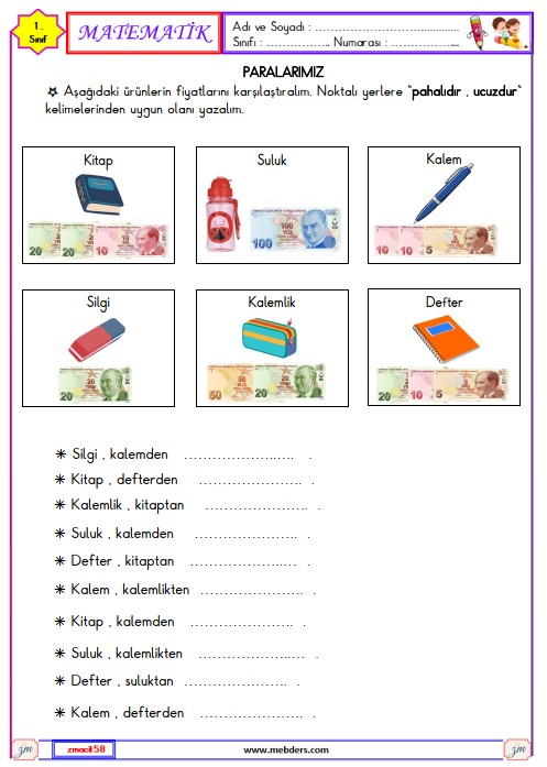 1. Sınıf Matematik Paralarımız Etkinliği 8