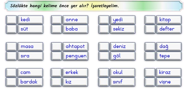 2. Sınıf Türkçe Alfabetik Sıralama Etkinliği-2