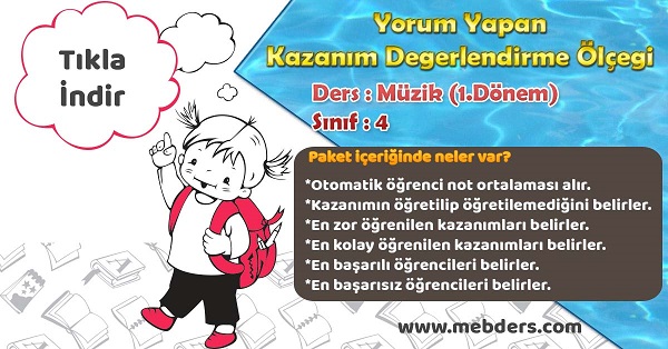 4. Sınıf Müzik 1.Dönem Yorum Yapan Kazanım Değerlendirme Ölçeği
