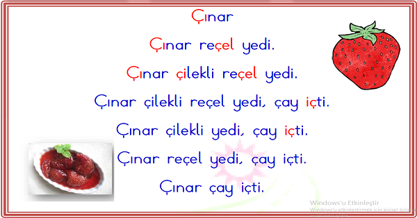 1. Sınıf İlk Okuma Yazma (Ç-ç) Karesel Okuma Metinleri