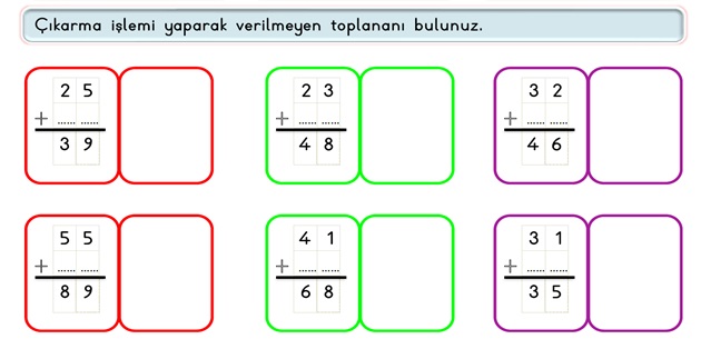 2. Sınıf Matematik Toplama İşlemi-Verilmeyen Toplananı Bulma Etkinliği -2