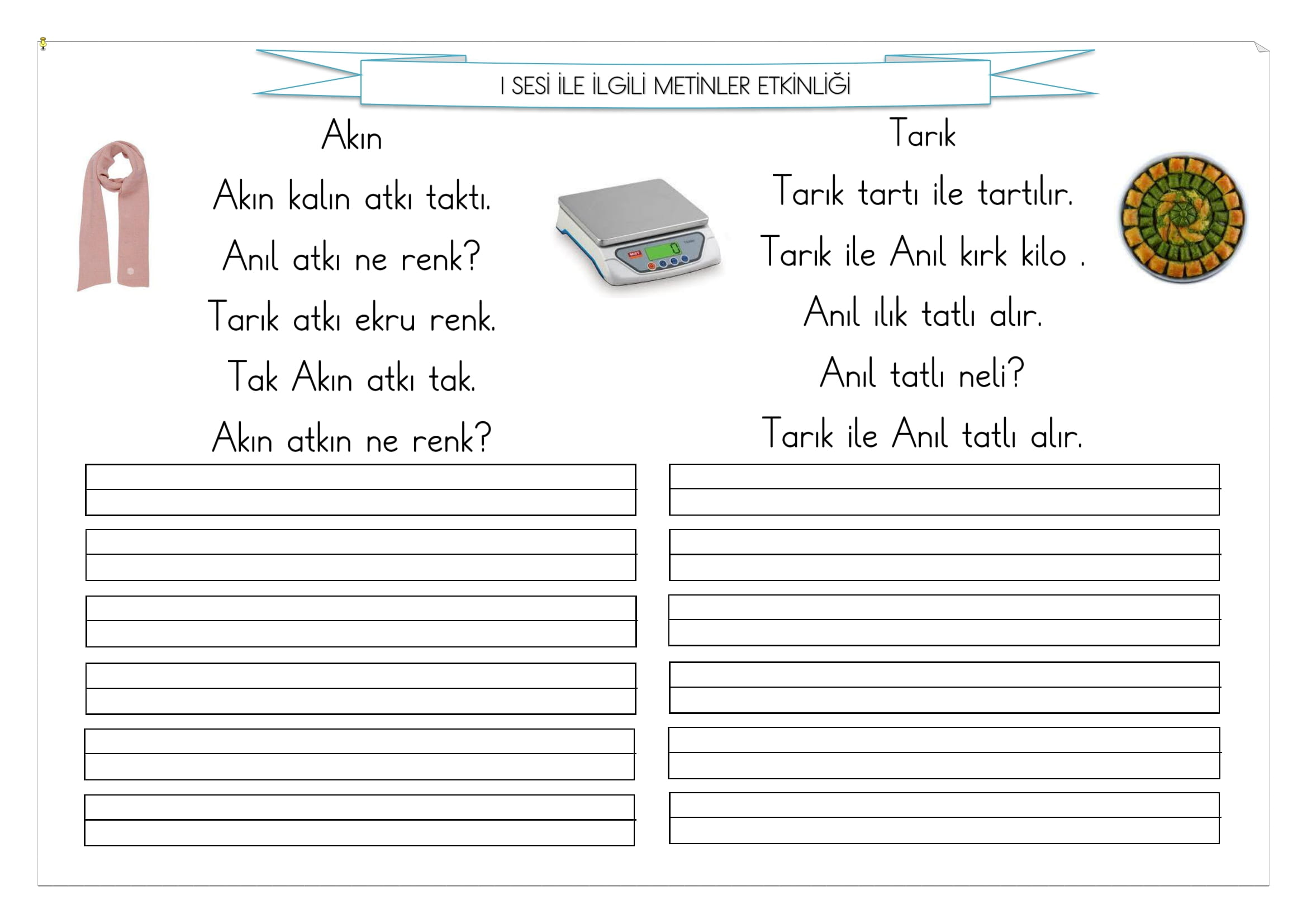 1. Sınıf İlk Okuma Yazma I Sesi Metinler Etkinliği