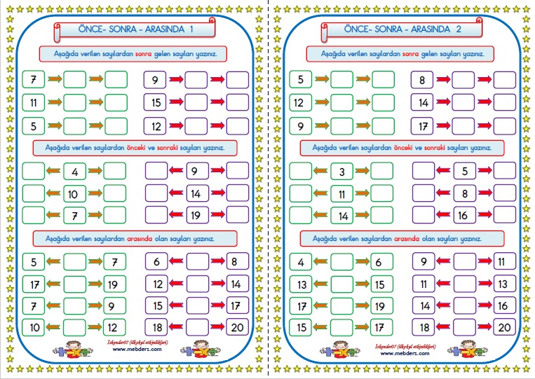 1. Sınıf Matematik Önce - Sonra - Arasında (2 Sayfa)