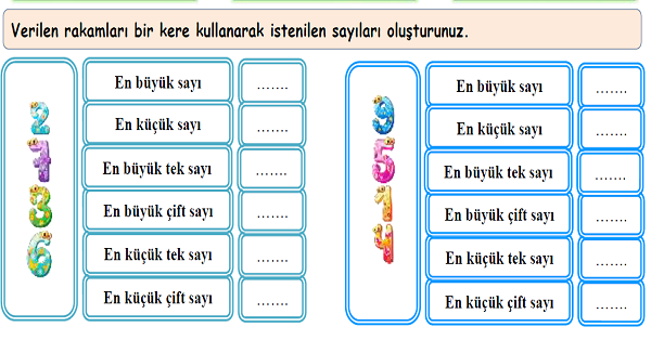 4. Sınıf Matematik Doğal Sayılarda Sayı Oluşturma Etkinliği 1