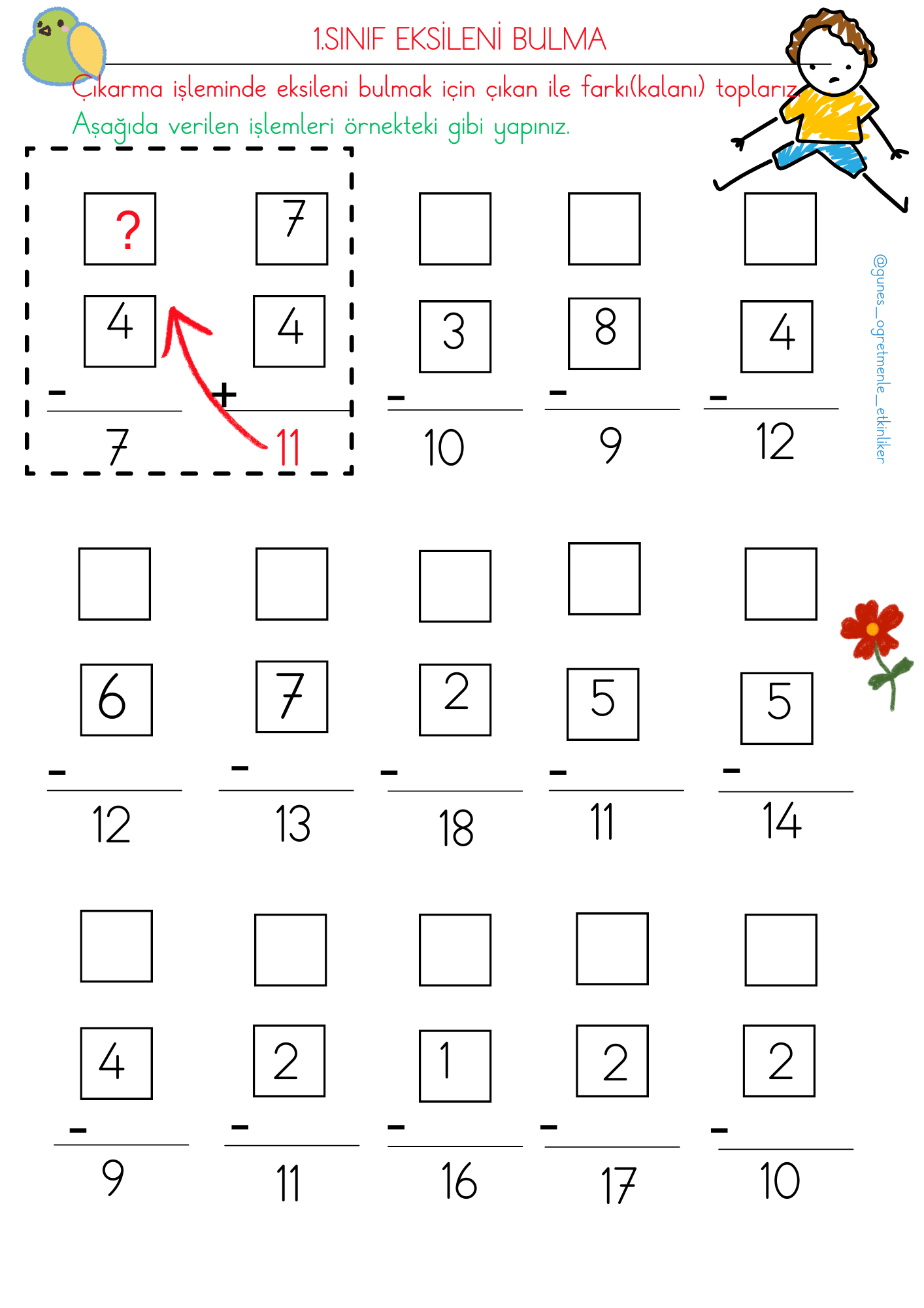 1. Sınıf Matematik Çıkarma İşlemi Eksilen ve Çıkanı Bulma Bulma