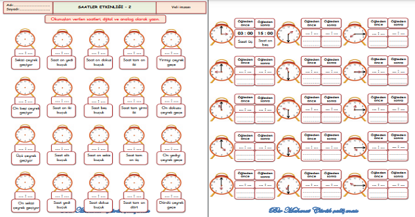 2. Sınıf - Matematik - Saatler Etkinliği-2