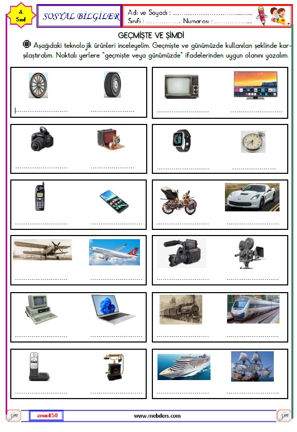 4. Sınıf Sosyal Bilgiler Geçmişte ve Şimdi Etkinliği