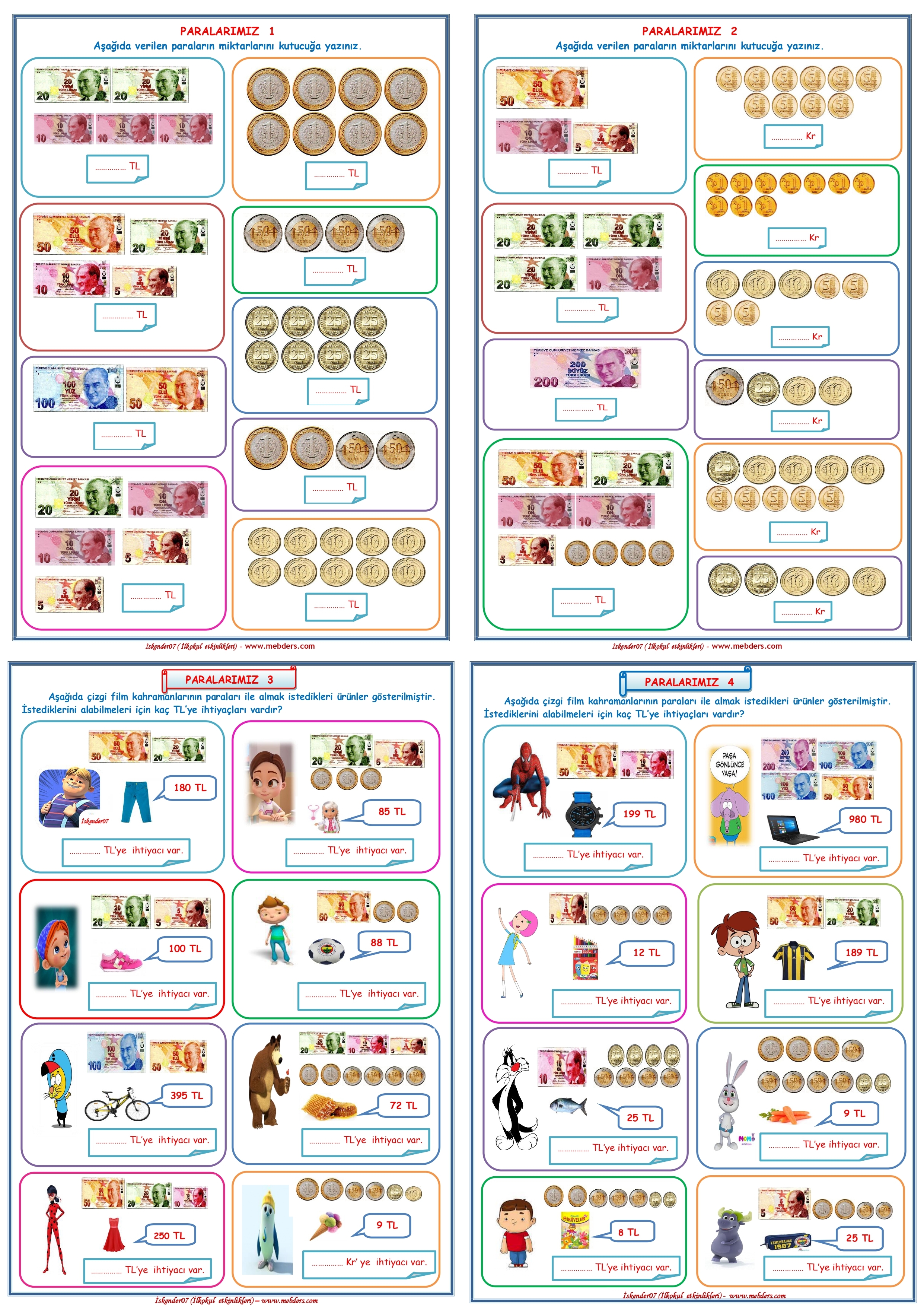 2. Sınıf Matematik Paralarımız Etkinliği (5 Sayfa)
