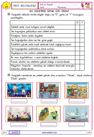 3. Sınıf Fen Bilimleri  Sesin Şiddeti Etkinliği