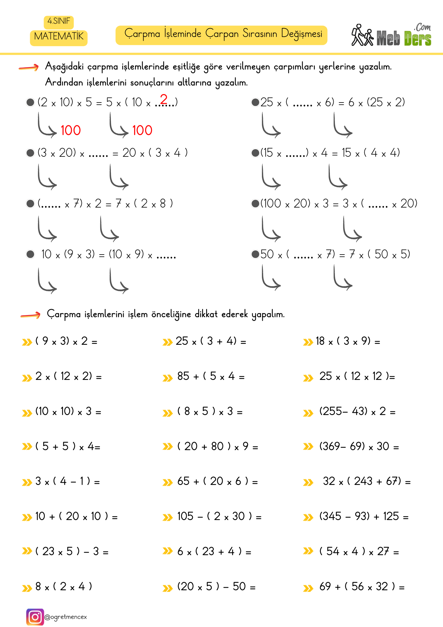 4. Sınıf Matematik Çarpma İşleminde Çarpan Sırasının Değişmesi