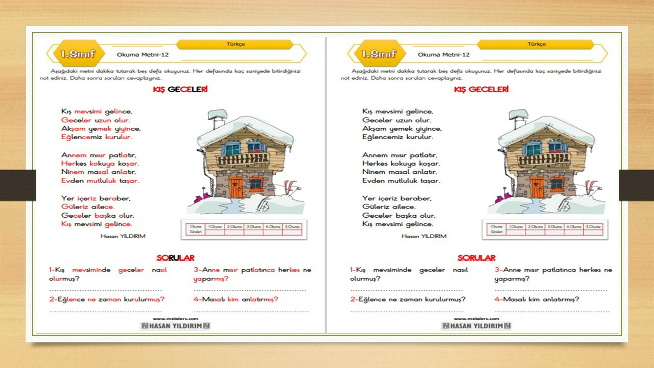 1. Sınıf Türkçe Okuma Metni-12 (Kış Geceleri)