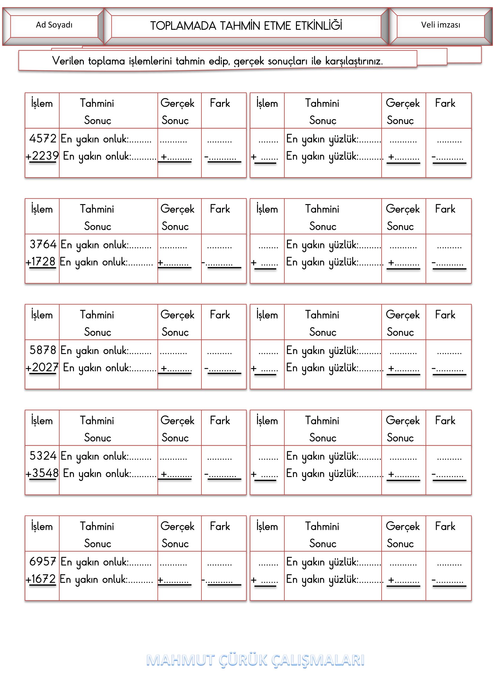 4. Sınıf - Matematik Toplamada Tahmin Etme Etkinliği