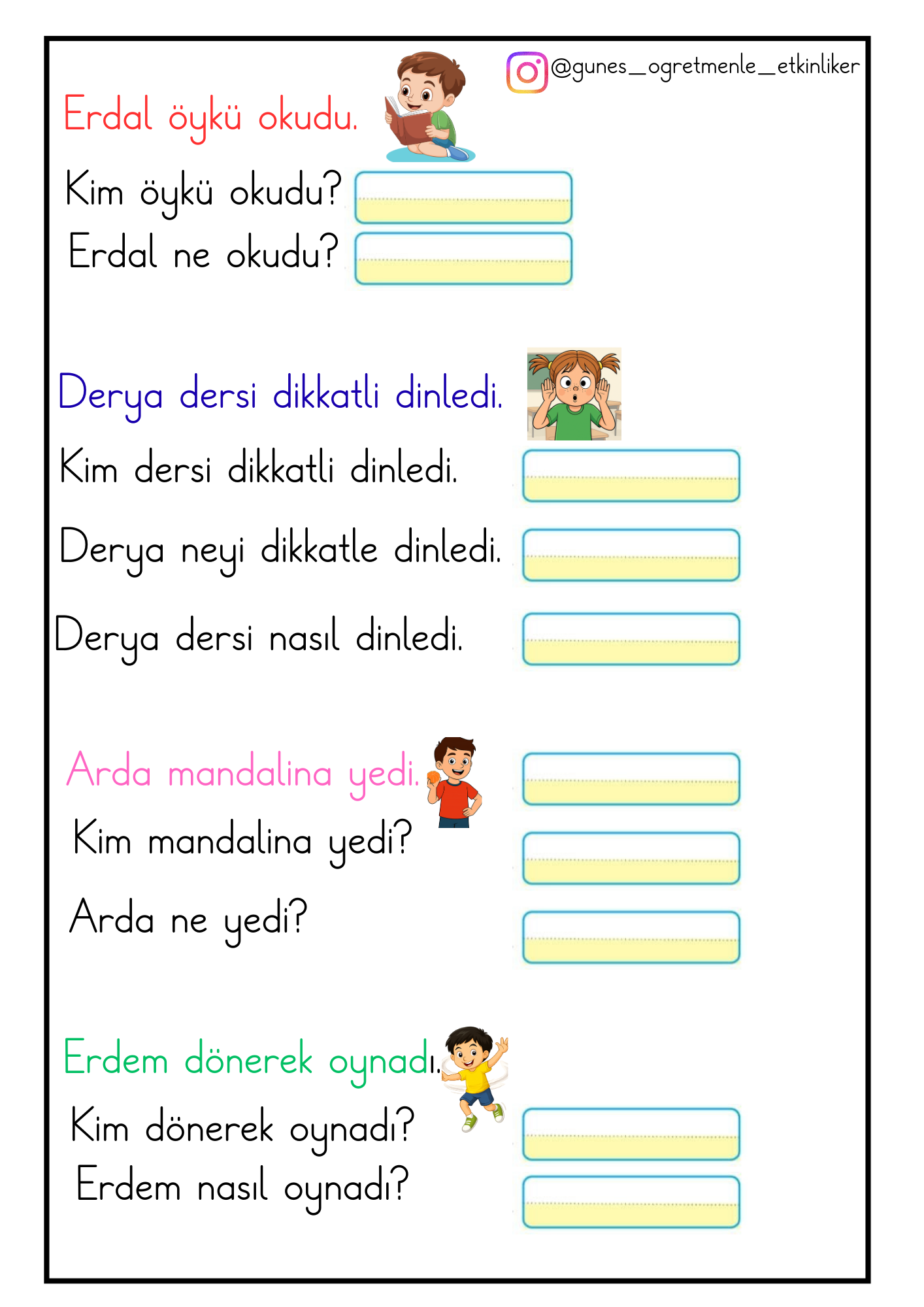 1. Sınıf İlk Okuma Yazma D Sesi Okuma Anlama Etkinlikleri