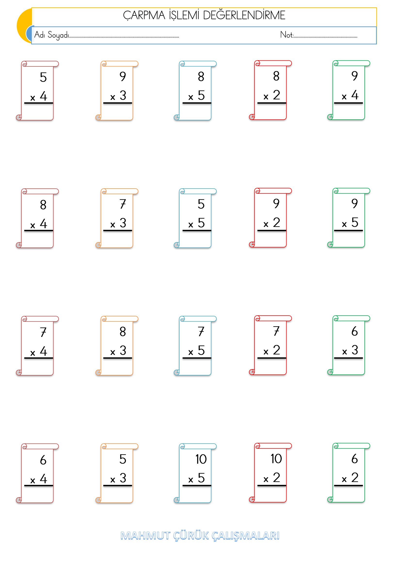 2. Sınıf - Matematik Çarpma İşlemi Değerlendirmesi
