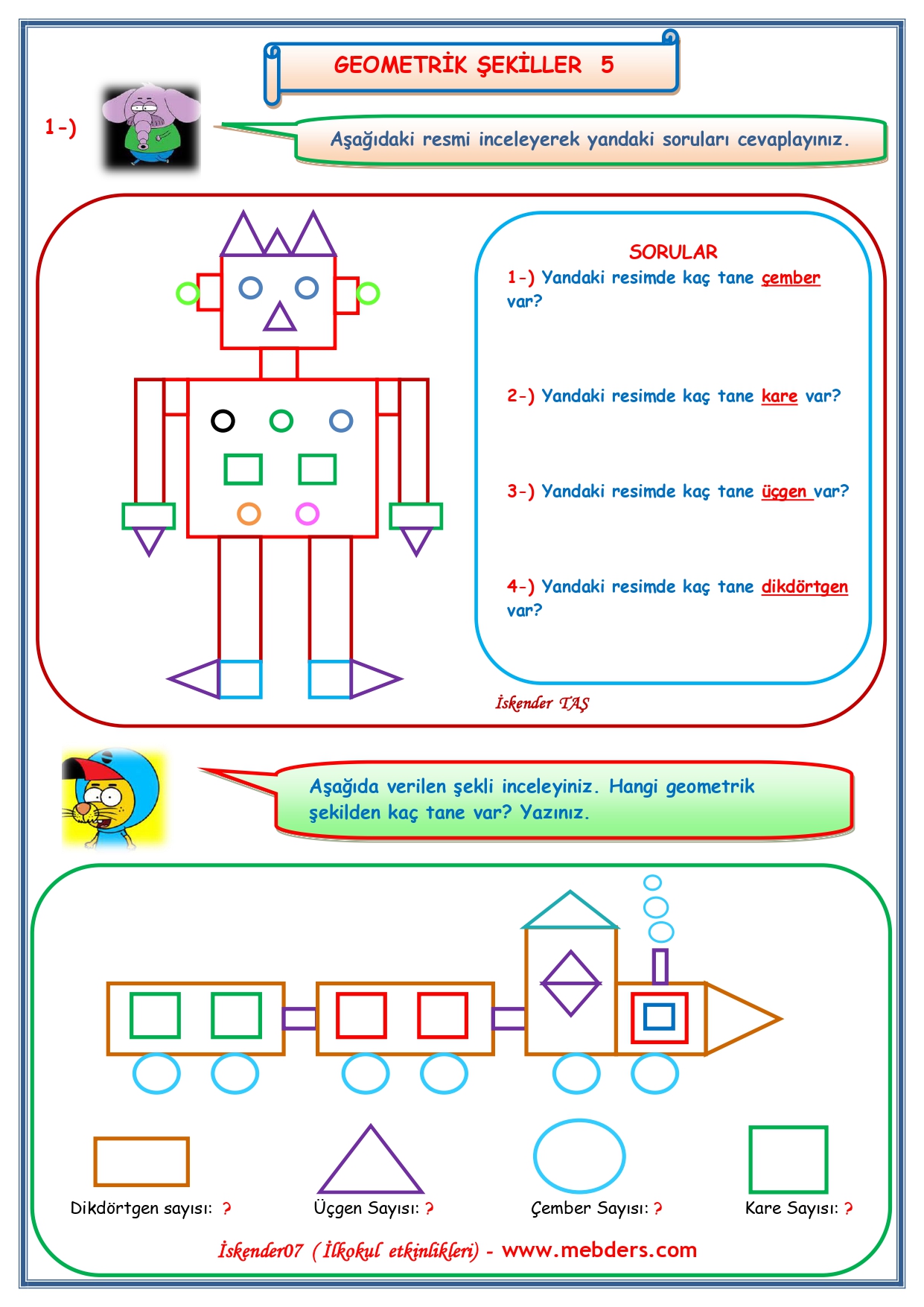 1. Sınıf Matematik Geometrik Şekiller 5