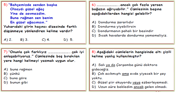 4. Sınıf Türkçe Farklı Düşünmeye Yönlendiren İfadeler Testi