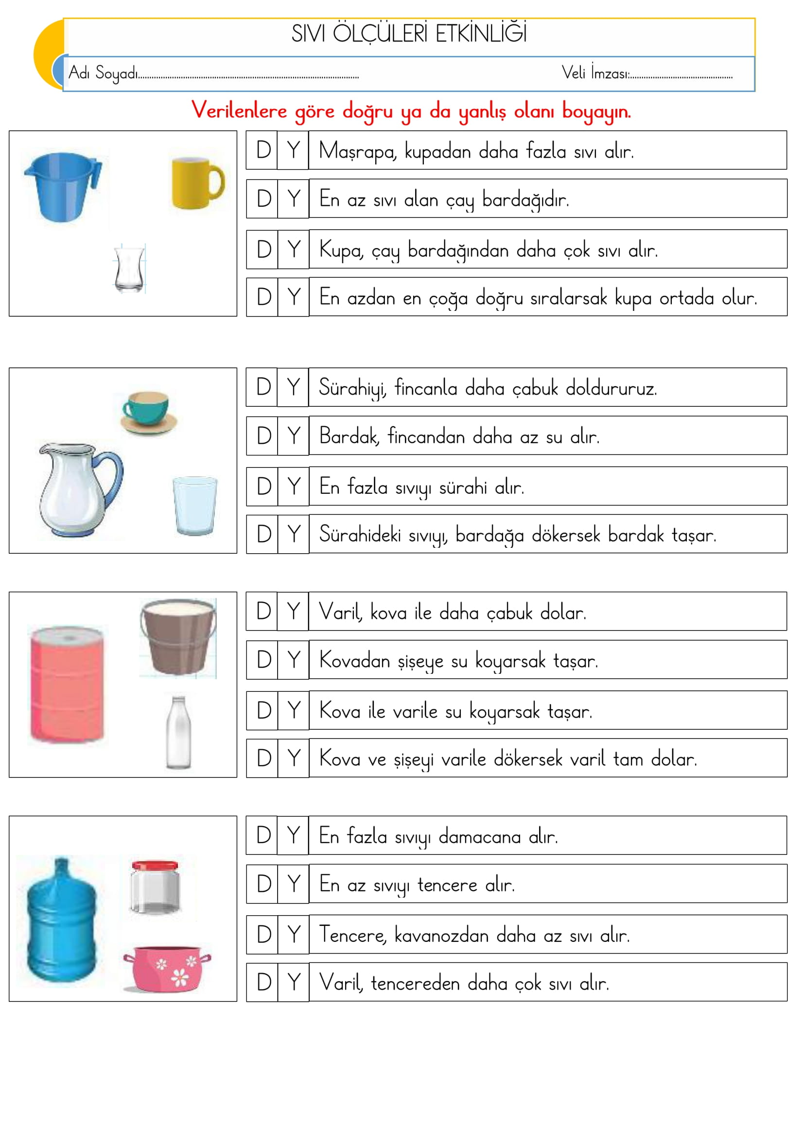 2. Sınıf - Matematik - Sıvı Ölçüleri Etkinliği-4