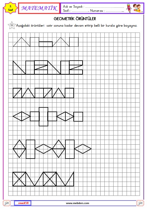3. Sınıf Matematik Geometrik Örüntüler Etkinliği 9