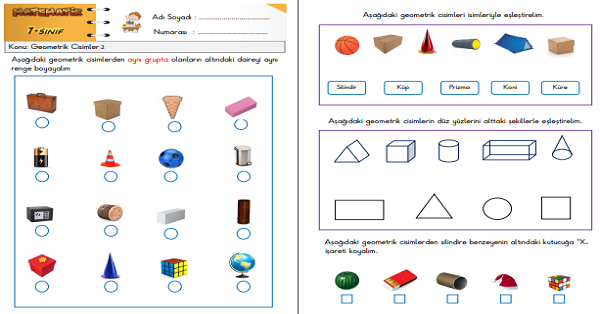 1. Sınıf Matematik Geometrik Cisimler Etkinliği 2