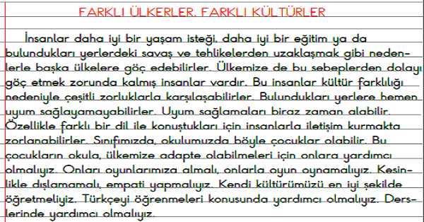 3. Sınıf - Hayat Bilgisi Farklı Ülkeler, Farklı Kültürler Defter Özeti