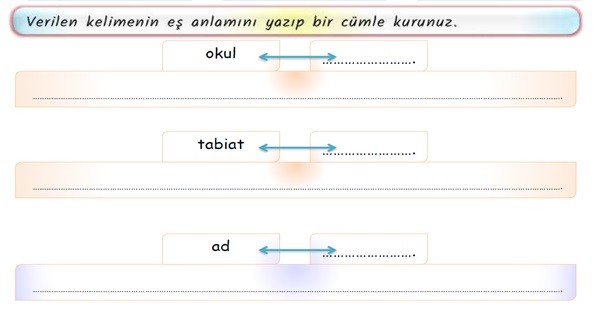 2. Sınıf Türkçe Eş Anlamlı Kelimeler Etkinliği-2