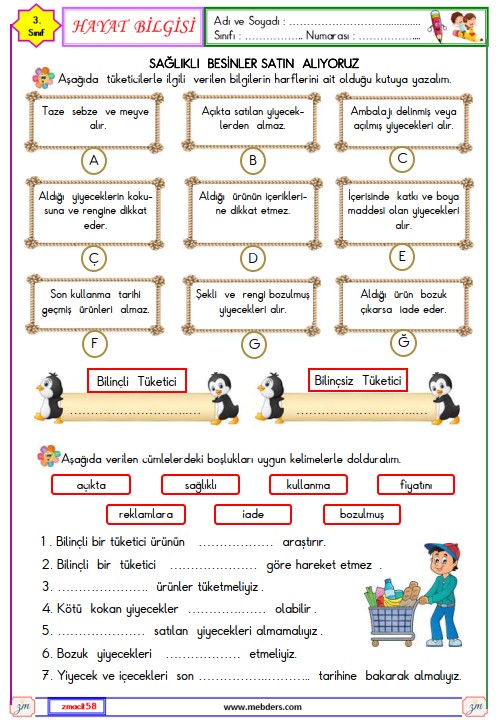 3. Sınıf Hayat Bilgisi Sağlıklı  Besinler  Satın  Alıyoruz Etkinliği