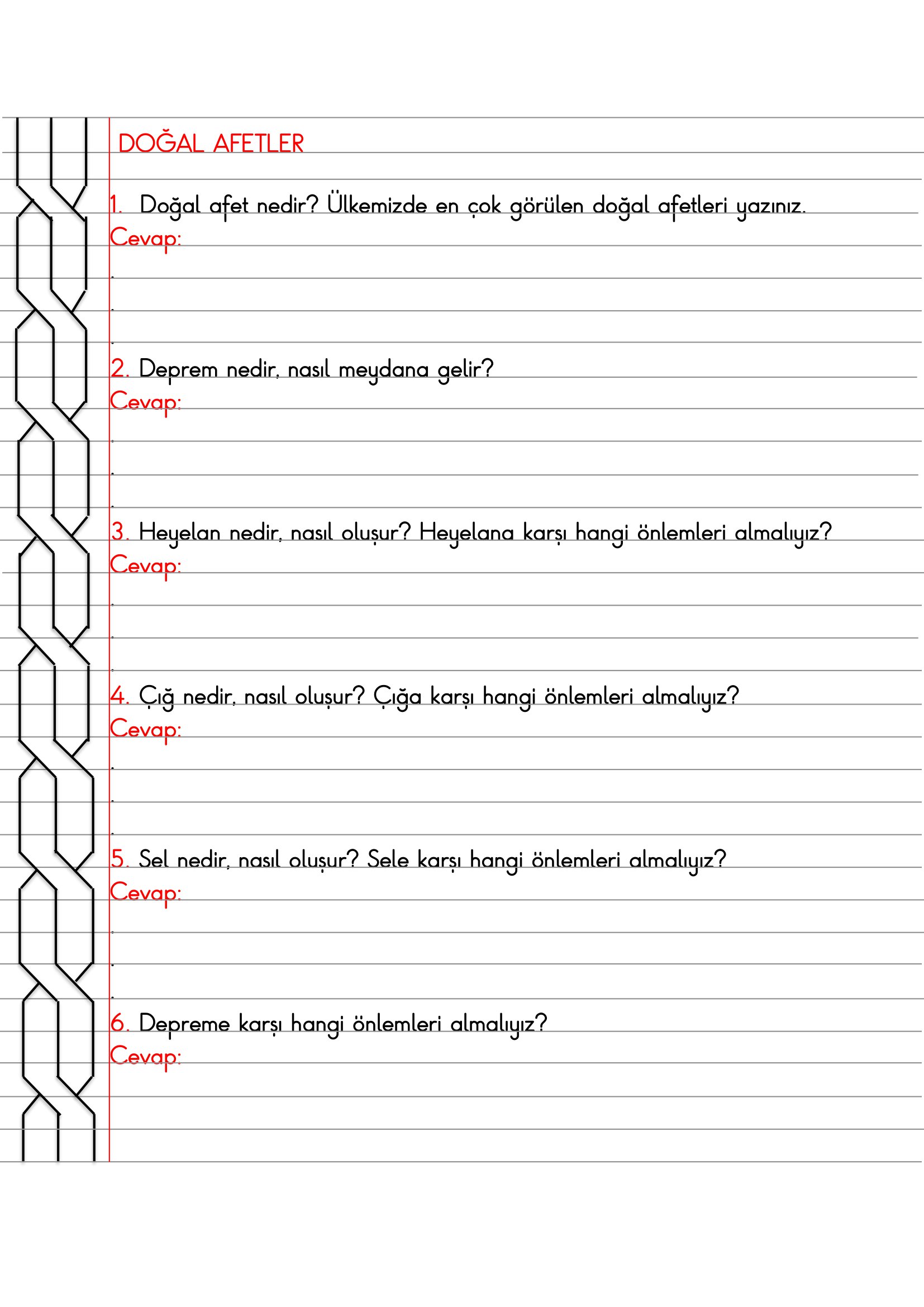 4. Sınıf - Sosyal Bilgiler - Doğal Afetler Açık Uçlu Sorular