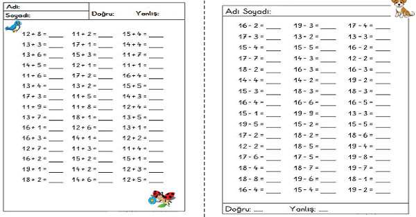1. Sınıf Matematik Toplama ve Çıkarma İşlemleri 13