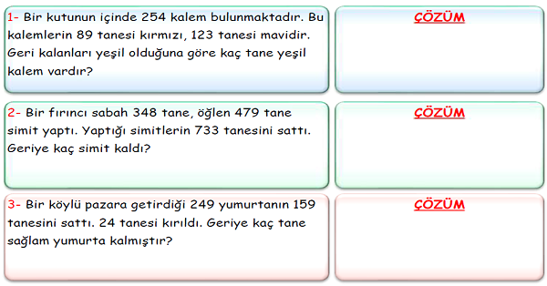 3. Sınıf Matematik Çıkarma İşlemi Problemleri-1