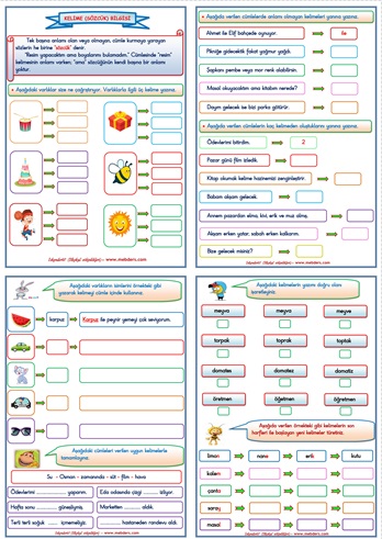 1. Sınıf Türkçe Kelime (Sözcük) Bilgisi Konu Anlatımı ve Etkinlik Çalışması (4 sayfa)
